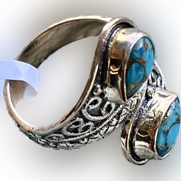 🌺 925 Stirling Silver 9x6mm Pear Shaped Turquoise Cabochon Ring - Size 8- New - Picture 5 of 6